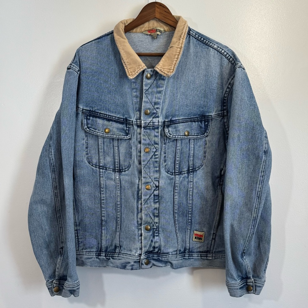 Vintage Work King Denim Trucker Jean Jacket Mens XL - Corduroy Collar - 90s